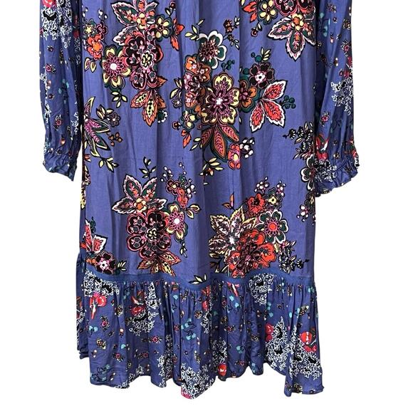 Anthropologie Diana Pintucked Tunic Dress Sz S Ruffled Hem Bubble Sleeve Floral - Picture 8 of 12